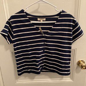 Madewell V-Neck Button-Front Boxy-Crop Tee